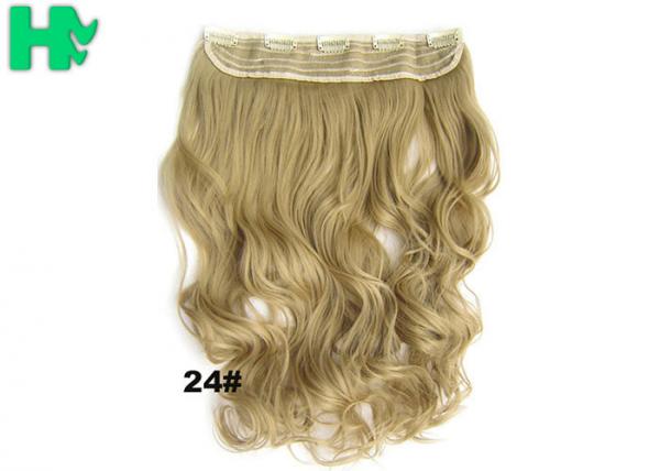 22 Inch Gold Clip In Synthetic Curly Hair Extensions With Body Wave