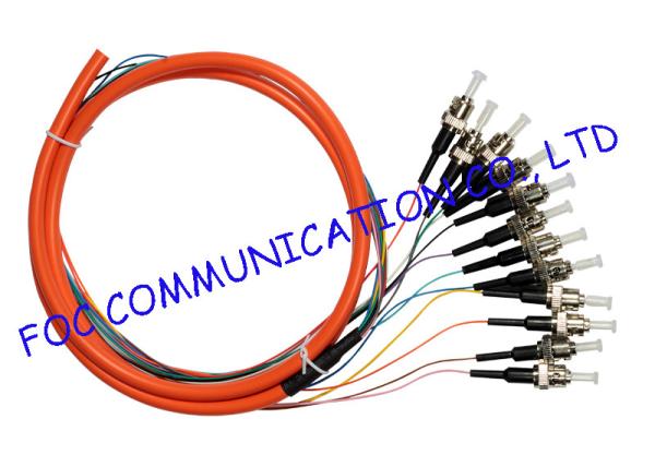 Cheap 50/125um Optical Fiber Pigtail 12Core Distribution Fan Out ST MM Precision Alignment for sale