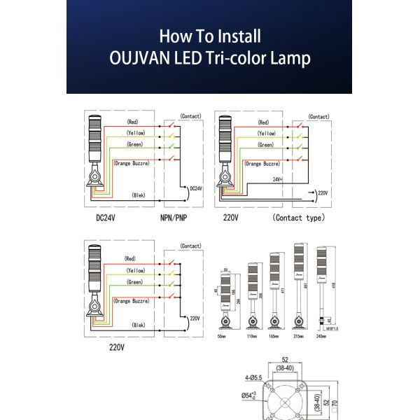 2835 Light Source Tower Stack Lights Multilayer Signal Warning RYG With 95dB Buzzer IP54
