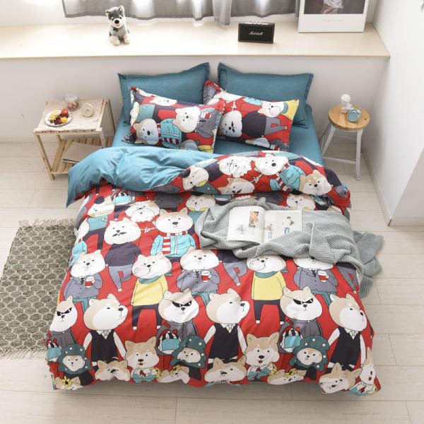 Simple 4 Pcs Cartoon Polyester Bedding Sheet Set for Twin Double Queen King Size Beds