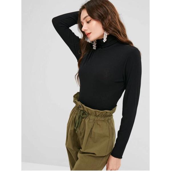 Blank Open Back Long Sleeve Ribbed Turtleneck Crop Top