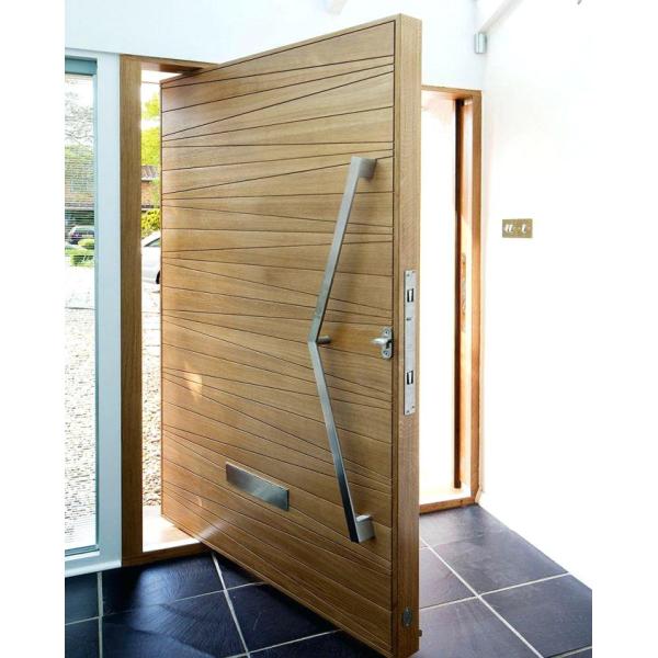 Modern Front Door Solid Wood Pivot Entry Door With Frosted Glass