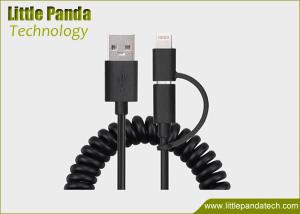 China Universal 2in1 Coiled USB Cable Data Cable with 2 Connectors Micro USB Charging Cable for Promotion on sale