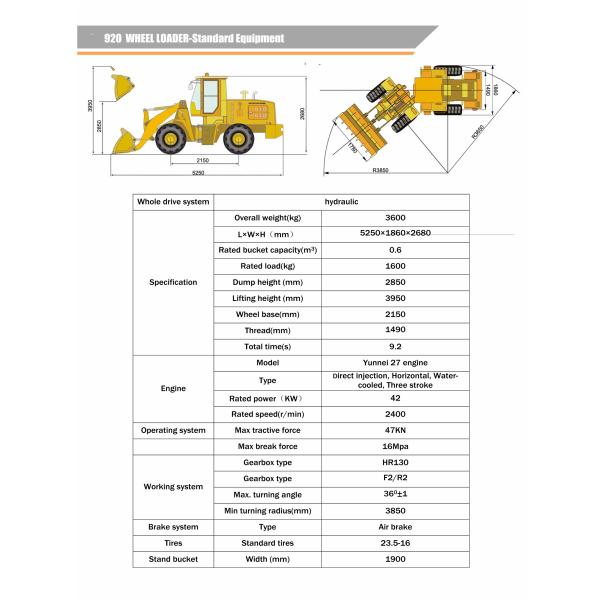 1600KG Front Wheel Loader with YN 55KW Engine and Air Conditioner Within Your Budget