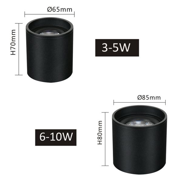 Black Surface Mounted Cob Light , Epistar Ip44 Adjustable Downlights 0.008KW
