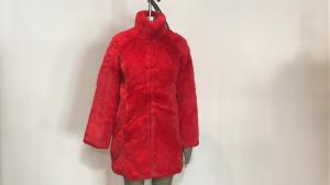 Best Red Womens Faux Fur Coat With Collar Shaggy , Long Pile Fur Coat TW78516 wholesale