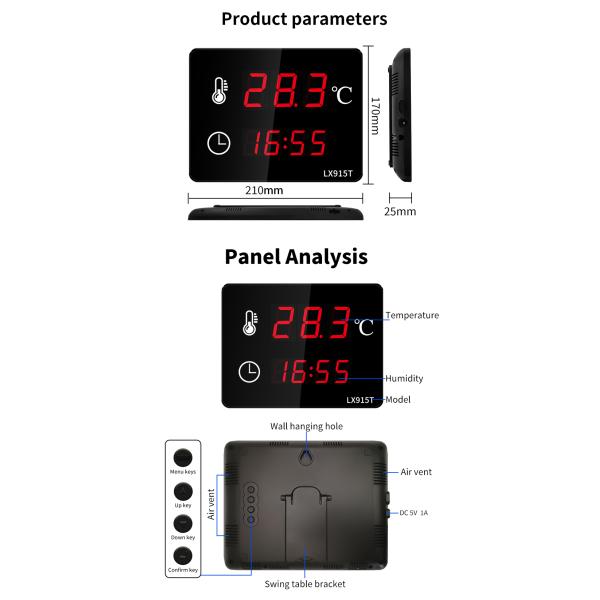 LX915T-A QMZMRCLT High Accuracy Water Thermometer Digital - Dual External Probes Big Screen for Swimming Pool Sauna Room Indoor