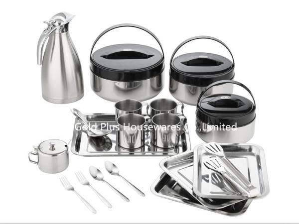 Cheap 19pcs Kitchen appliances nonstick food warmer lunch box container coffee pot & mug stainless steel carafe cutlery set for sale