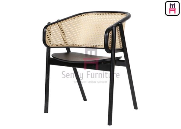 Cheap Walnut Lacquered 0.3cbm Restaurant Cane Dining Chair With Armrests for sale