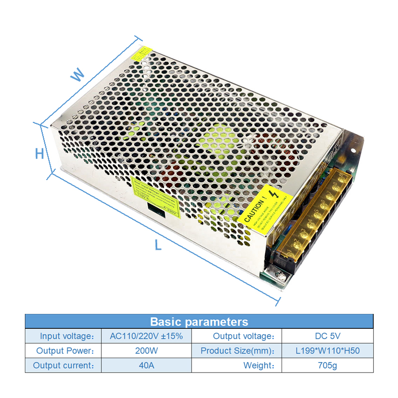 Regulated DC Switch Power Supply AC 100V 240V To DC 5V 40A 200W
