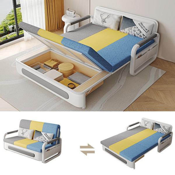 Simple Couch Storage Space Heavy Duty Apartment Folding Sofa Bed with Armrest and Foldable Wooden Frame