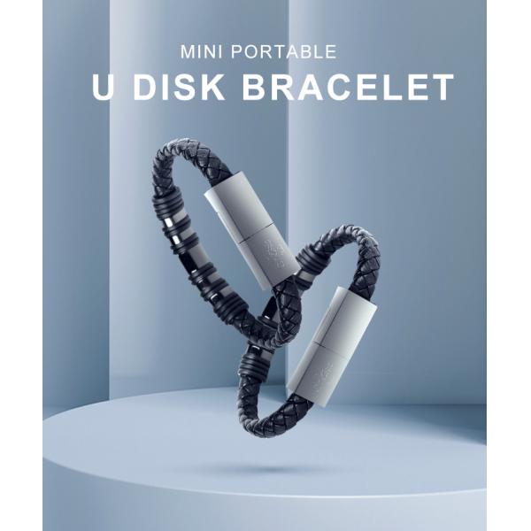 PU Leather 22.5cm Bracelet Charging Cable With 32GB 64GB U Disk USB