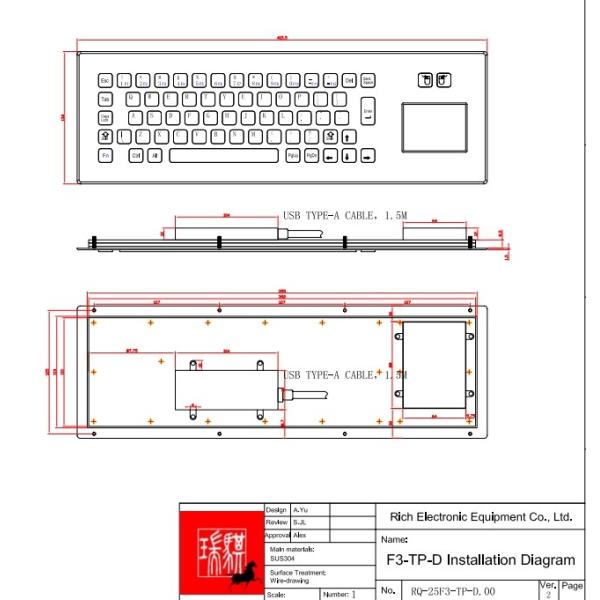 Silver Industrial Keyboard With TouchPad For MS Windows MacOS Unix Linux ArmOS Android