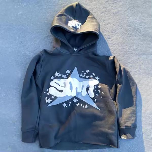 Puff Print Jacket Fleece Cotton Cropped Cut Edge Raw Hem Puff Printing Hoodie Men