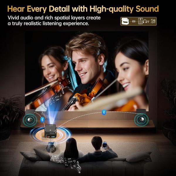 Ehomm D2 FHD 1080P Android Space-Saving Auto Focus Ambient Light FreestyleF Projector