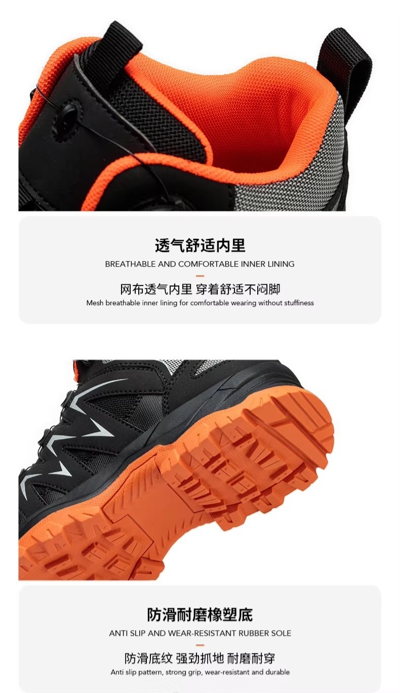 Orange Microfiber Men's Safety Boots Steel Toe Kevlar Midsole Anti-smashing Work Boots