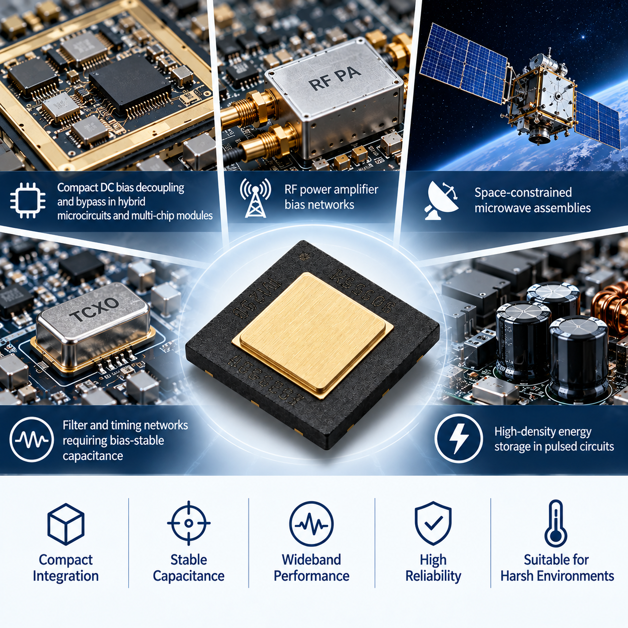 Deep Trench MOS Capacitor 1000pF 50V High Density Single Layer Chip For Stable DC Bias Operation