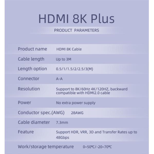 28Awg 8K Hdmi Cable High Speed Hdmi 48Gbps Custom Logo For Hdtv Ps4