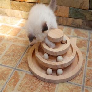 China 2/3 Layers Wooden Cat Scratch Turntable Smart Track With Balls Interactive Cat Toys on sale