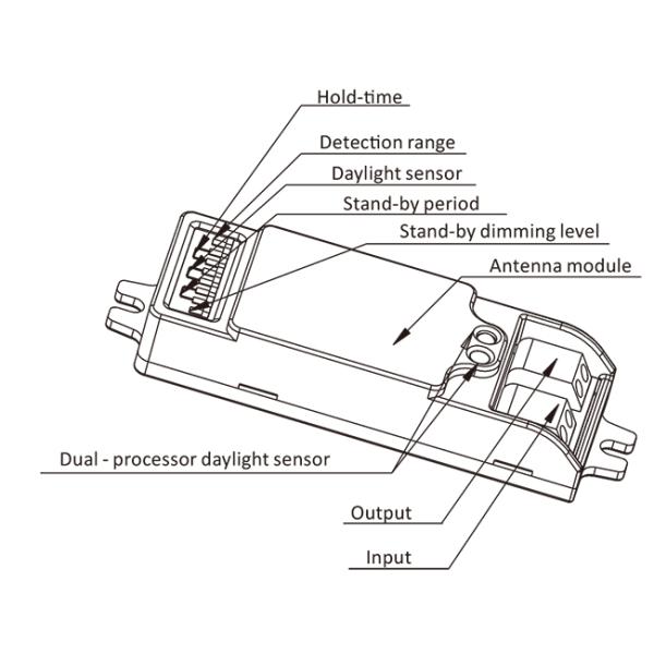 HNS105 12V Microwave Sensor IP20 8 Pin DIP Switch Setting For Solar System