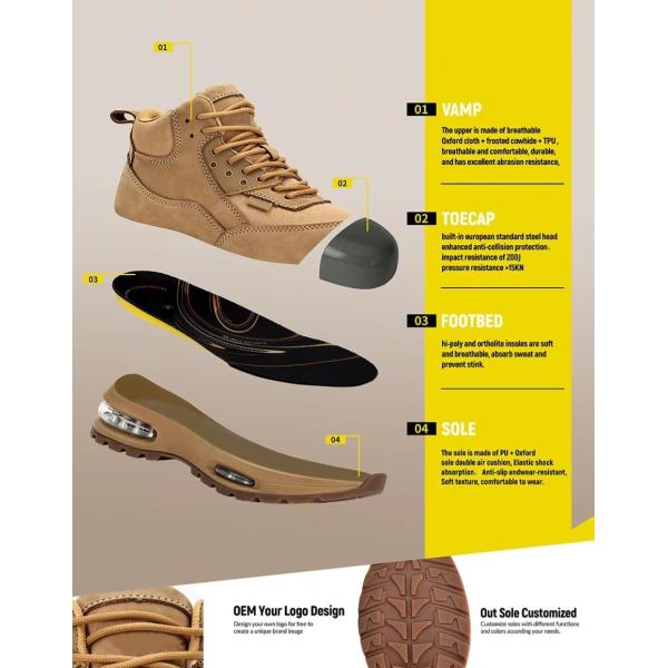 Air-cushion Sole Safety Work Boots In Khaki Oxford Fabric For Maximum Protection