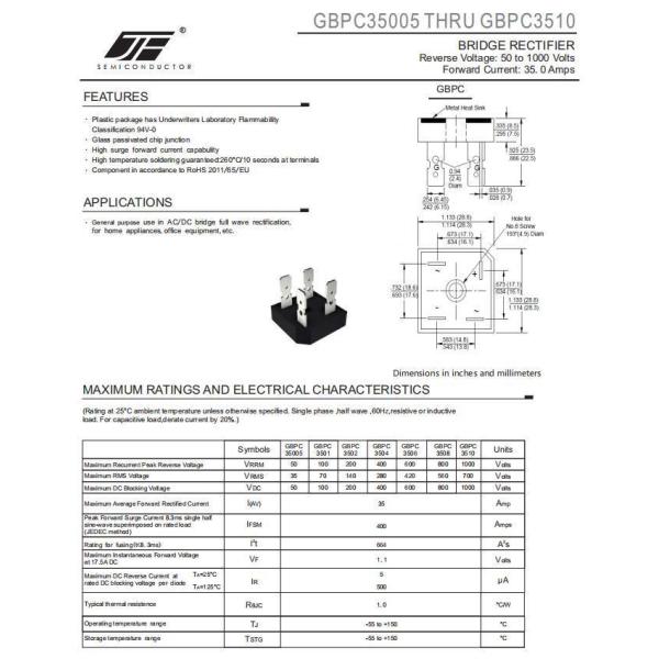 GBPC3510 35A/1000V Silicon Bridge Rectifier Diode for Bright Luminance Applications