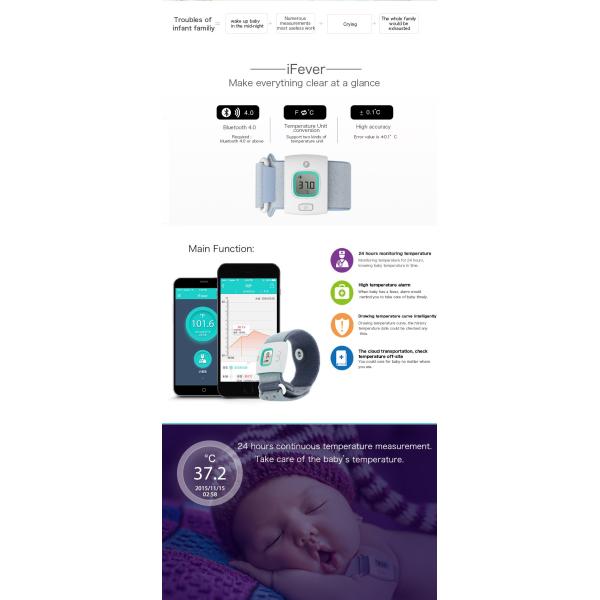 ifever Smart Thermometer Bluetooth Monitor Armband Baby Wearable Thermometer(BLUE)
