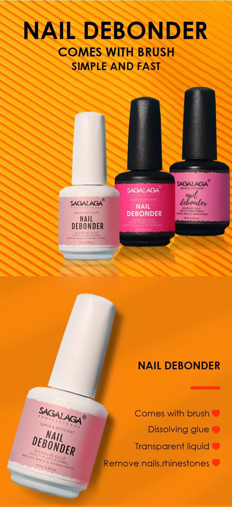 High Quality 15ml Bottle Glue Remover Nail Debonder for Press on Nails Glue Remover Custom Label