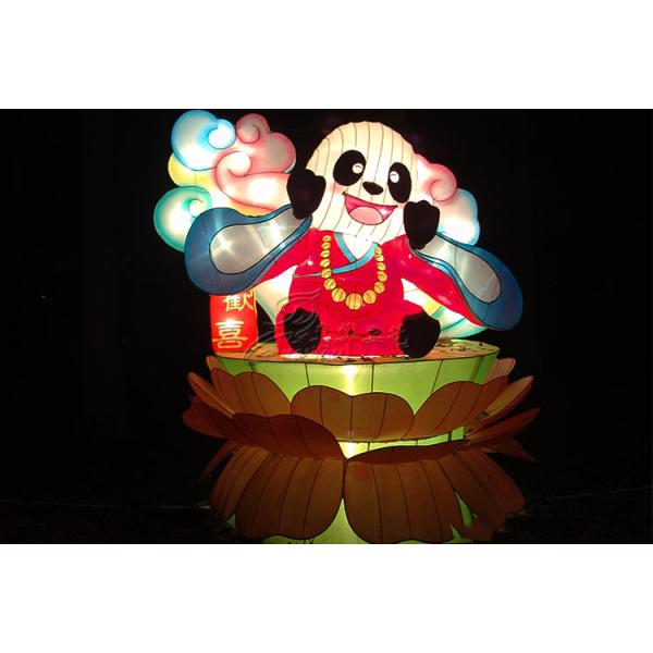Characteristic Panda Decoration Fabric Chinese Lanterns Display Zoo And Playground