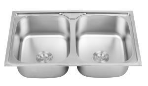 China 22 Gauge Above Counter Double Basin Kitchen Sink Stainless Steel One Piece on sale