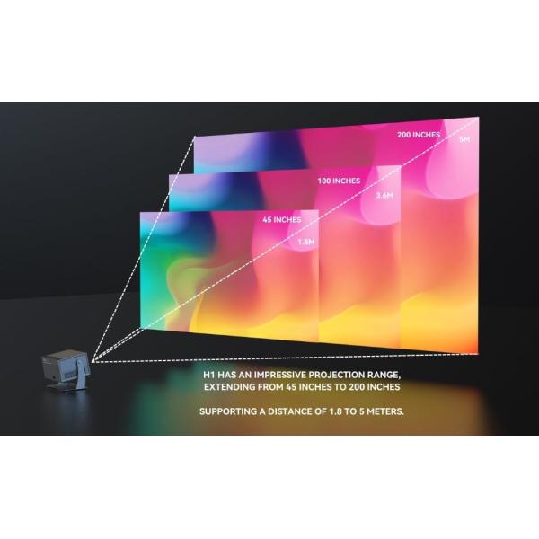 H1 Dark Gray Full HD Smart Projector Dust Free Full Sealed Auto Focus Android Home Projector