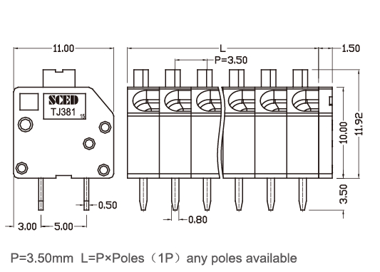 45 Degree Wire Inlet Spring Type Terminal Block Pitch 3.50mm 300V 2P - 28P