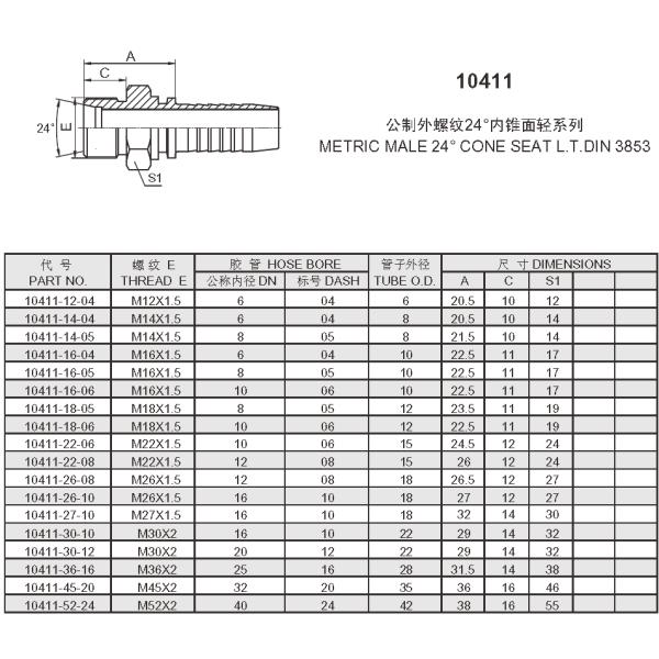 Custom Metric Hydraulic Hose Fittings / 24 Degree Cone Fitting Seat L T
