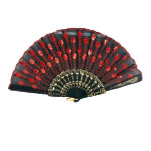Red Peacock Feather Embroidered Hand Fan