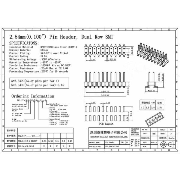 ISO9001 3.0A Brass Pin Header Connector PA6T Double Row Header Connector