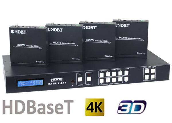 Cheap HDMI1.4 4X4 HDBaseT Matrix Switcher With 4Pcs 70M And 100M HDMI HDBaseT Receivers for sale