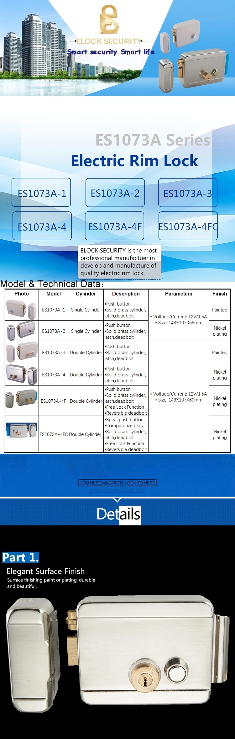 Fingerprint Mortise Electric Rim French Door Security Locks