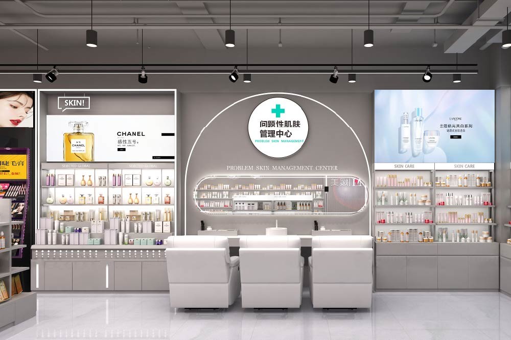 GDR11-ZD01-C Retail Store Display with Rods and Hooks and Adjustable Shelves for Beauty Counters