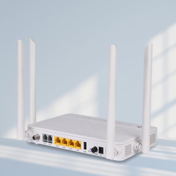 4 Antennas Dual Band ONU 4GE 2VOIP 2.4G 5.8G WLAN 1USB CATV Ports