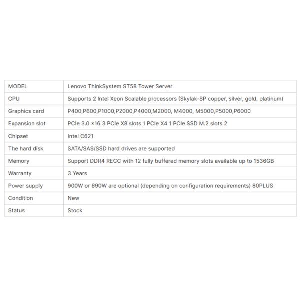 Lenovo ThinkSystem ST58 Tower Server/Workstation Desktop Computer Products Status Stock