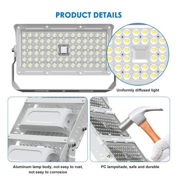 Modular LED Floodlight with Adjustable Bracket Aluminum Alloy Lamp Body and Fin-Shaped Heat Dissipation for Stadium Lighting