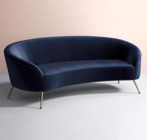 China Home furniture blue velvet Fabric Upholstery Furniture Event Furniture Rental Metal Sofa with 4 brass leg In Black Color on sale