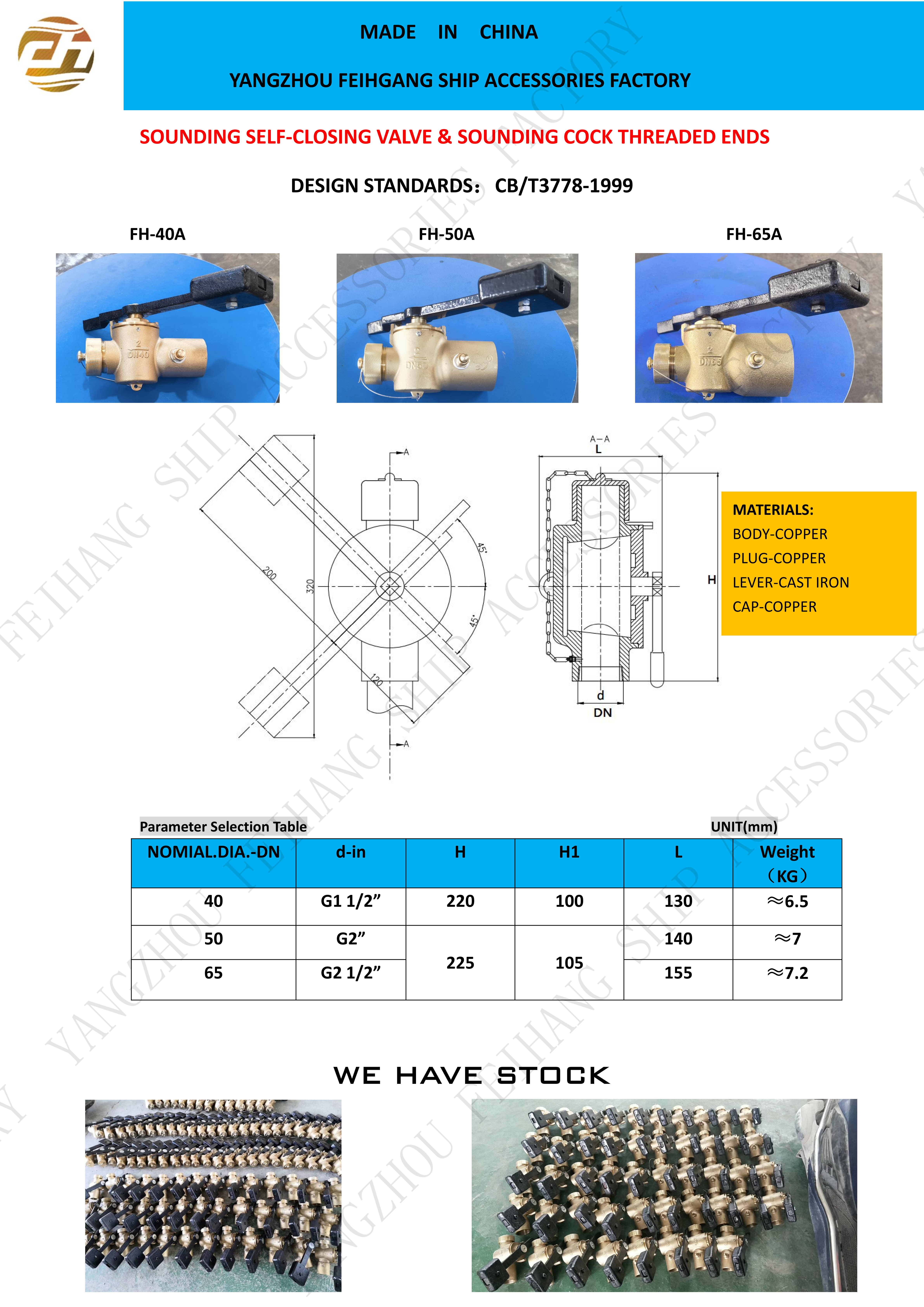 Sounding Self Closing Valve Technical Data For Fh-40a Cb/T3778-99 Sounding Cock Threaded Ends