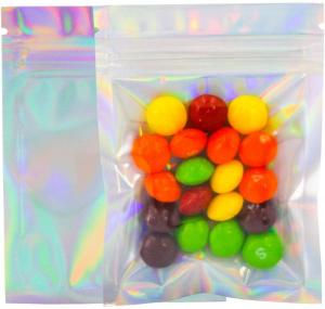 Best Custom Design Holographic Rainbow Clear Zipper Plastic Three Side Packaging Bag wholesale