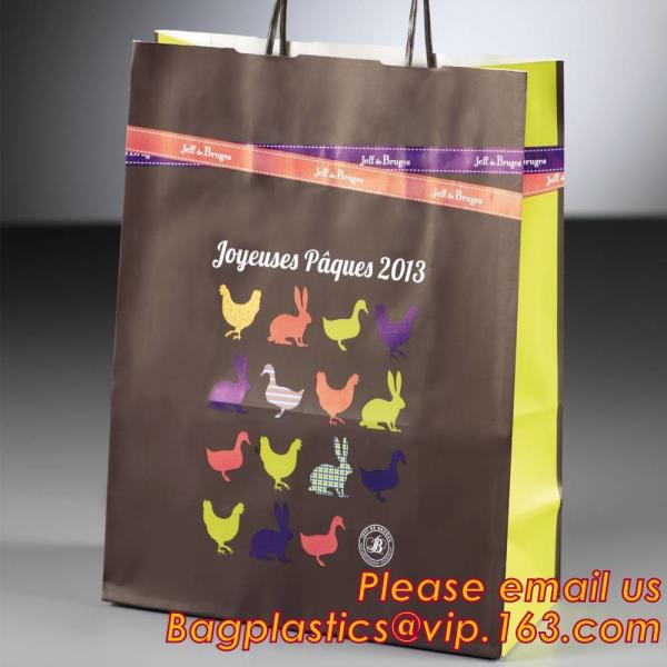 Custom printed luxury retail wholesale cheap paper carrier bag with ribbon bow-knot,Water resistant luxury tote carrier