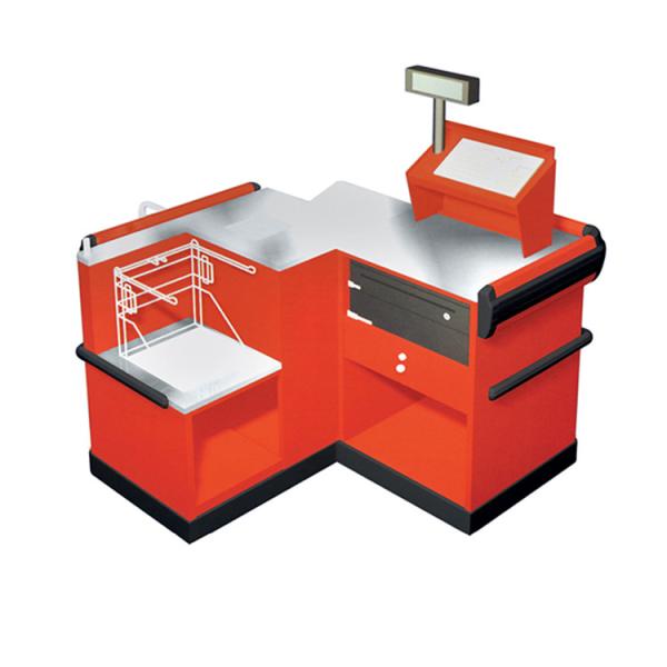 2M 85CM Red Electric L Shaped Cash Wrap Counter With Conveyor Belt For Shop OEM