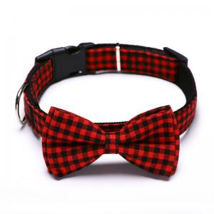 Best Plaid Style Pet Training Collars Bow Tie Adjustable Custom Cat Dog Collar wholesale