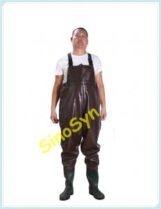 FQW1909 Safty Chest/ Waist Wader Protective Water Working Outdoor Fishing Wading 0.80MM Brown PVC Pants with Rain Boots