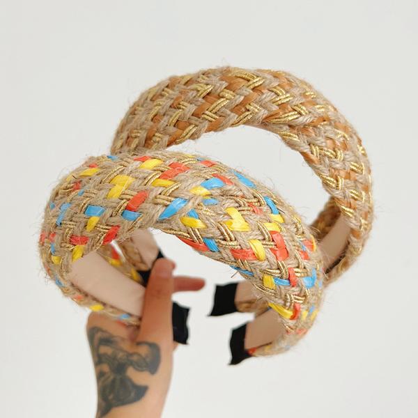 Cheap Simple Multi-Color  Cross Straw Vintage Headband With Wide-Brimmed For Women for sale