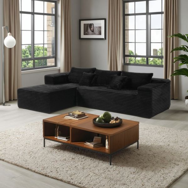 Super Deep L-Shape Modular Sectional Couch Compressed Sofa Plush Corduroy with Vacuum Packaging for Apartment Living Room Sofas